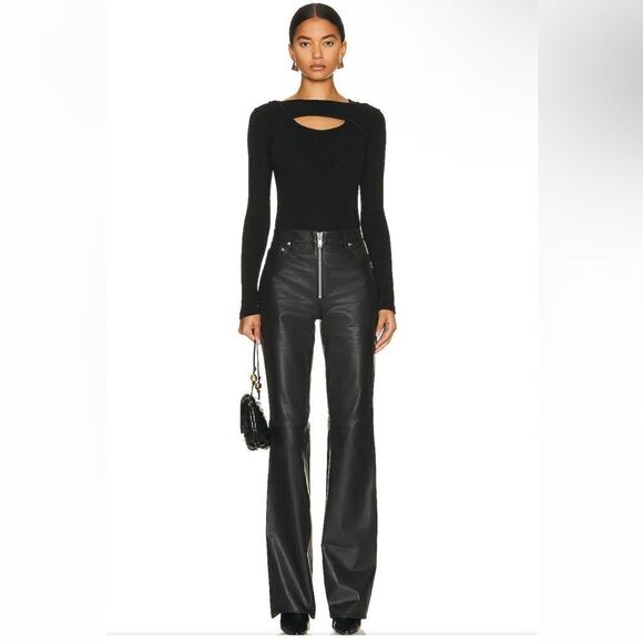 GRLFRND Julia Leather Pants black zipper straight leg soft flares FWRD Revolve - Picture 2 of 12